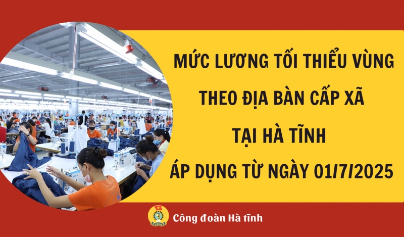 Mức lương tối thiểu vùng theo địa bàn cấp xã tại Hà Tĩnh áp dụng từ ngày 01/7/2025