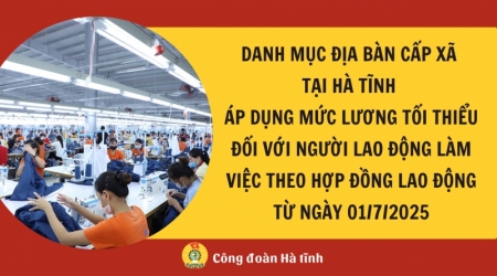 Danh mục địa bàn cấp xã tại Hà Tĩnh áp dụng mức lương tối thiểu đối với người lao động làm việc theo hợp đồng lao động từ ngày 01/7/2025